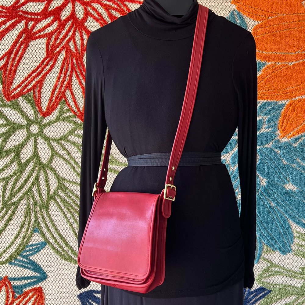 sold - Vintage Coach Legacy 9145 Crossbody Leather Handbag Red